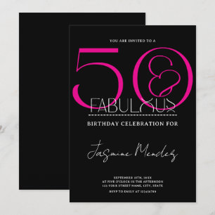 50 & Fabulous Black White Pink Elegant Birthday  Invitation