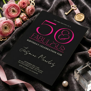 50 & Fabulous Black White Pink Elegant Birthday Invitation