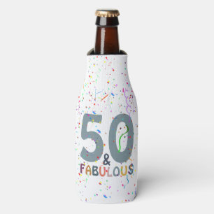 50 & Fabulous Blue Confetti Birthday Celebration Bottle Cooler
