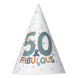 50 & Fabulous Blue Confetti Trendy Birthday Party Hat