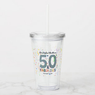 50 & Fabulous Blue Cute Fiftieth Birthday Party Acrylic Tumbler