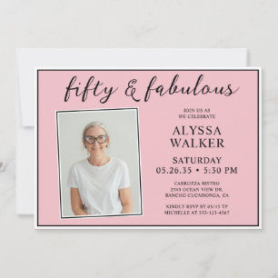 50 Fabulous Blush Pink Photo 50th Birthday Invitation