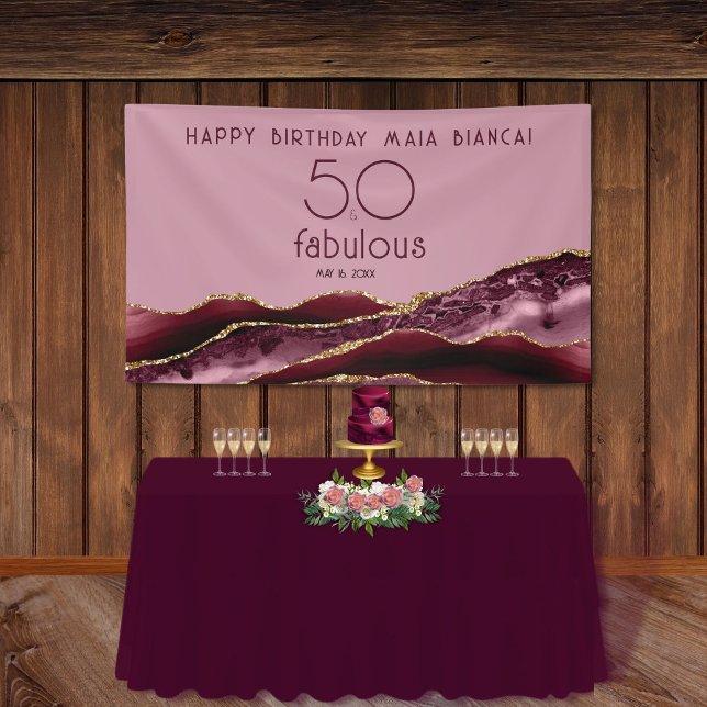 50 & Fabulous Burgundy Pink 50th Birthday  Banner (Creator Uploaded)