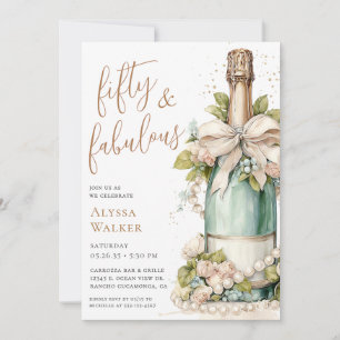 50 & Fabulous Champagne Bottle 50th Birthday Invitation