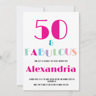 50 & Fabulous Colourful Modern Birthday Invitation