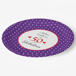 50 & Fabulous Custom Name Red 50th Birthday Purple Paper Plate