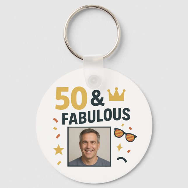 50 & Fabulous Custom Photo Birthday Key Ring (Front)