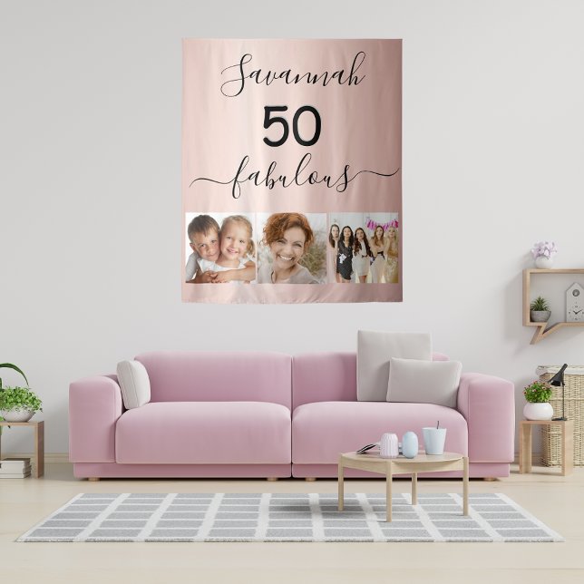 50 fabulous custom photo surprise party rose gold tapestry (Creator Uploaded)