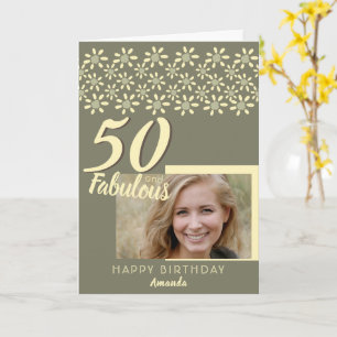 50 & Fabulous Daisy Flower Watercolor Photo Card
