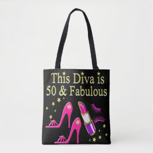 50 & FABULOUS DAZZLING DIVA DESIGN TOTE BAG