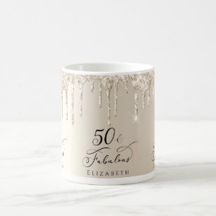 50 Fabulous Dripping Glitter Champagne Gold Coffee Mug