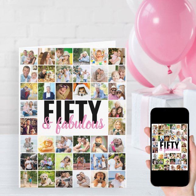 50 & Fabulous Editable Big Photo Collage Birthday Card (Creator Uploaded)
