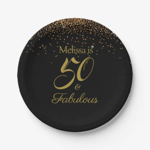 50 & Fabulous Elegant Black Gold Personalise Paper Plate
