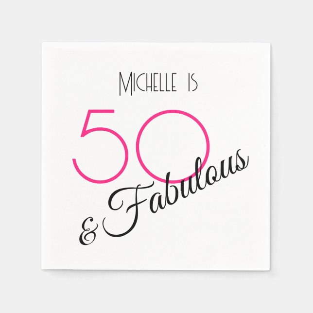 50 & Fabulous Elegant Hot Pink and Black Retro Napkin (Front)