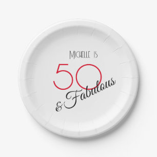 50 & Fabulous Elegant Hot Red and Black Retro Paper Plate