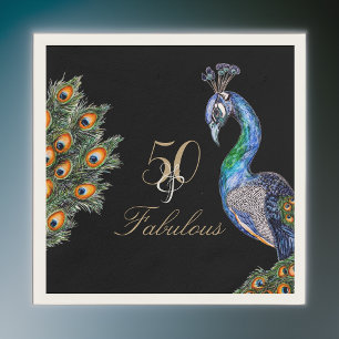 50 & Fabulous Elegant Watercolor Peacock Birthday Napkin