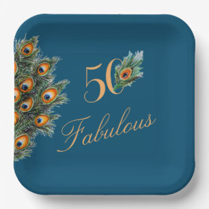 50 & Fabulous Elegant Watercolor Peacock Feathers Paper Plate