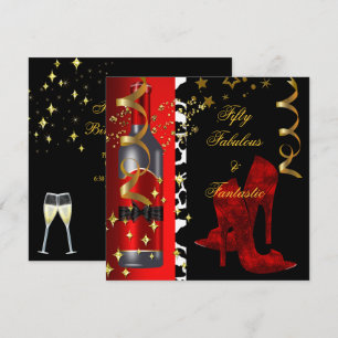 50 & Fabulous Fantastic Red Black Gold Birthday Invitation