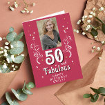 50 & Fabulous Foliage Magent 50th Birthday Photo Card<br><div class="desc">50 and Fabulous Foliage Magenta 50th Birthday Photo Card. 50 and fabulous text in trendy white script with a name and white foliage on a vivid magenta background. Personalise it with your photo,  your name and the age. Add your text inside the card or erase it.</div>