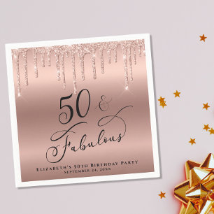 50 Fabulous Glitter Rose Gold Personalised Napkin