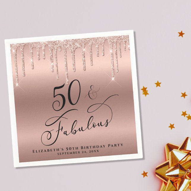 50 Fabulous Glitter Rose Gold Personalised Napkin (Creator Uploaded)