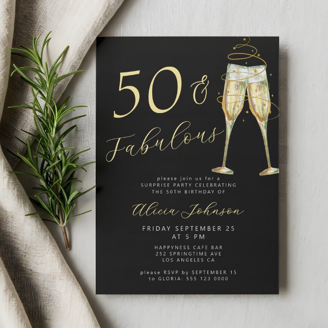 50 & Fabulous gold black 50th birthday party Invitation (Creator Uploaded)
