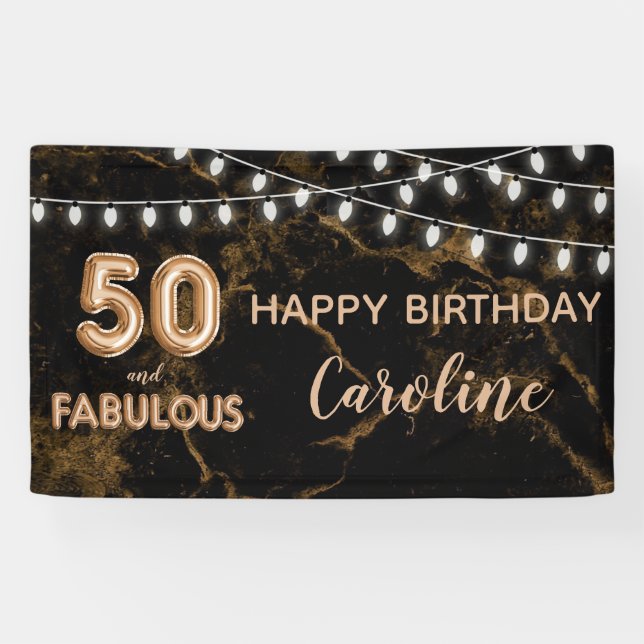 50 & Fabulous Gold Black Balloon Lights Birthday Banner (Horizontal)