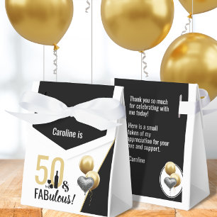 50 & Fabulous Gold & Black Modern Birthday  Favour Box