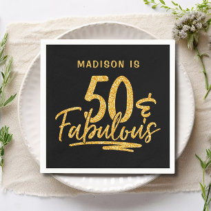 50 & Fabulous Gold Glitter 50th Birthday Name Napkin