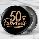 50 & Fabulous Gold Glitter 50th Birthday Sparkle 3 Cm Round Badge<br><div class="desc">50 & Fabulous Gold Glitter 50th Birthday Sparkle Buttons features the modern text design "50 & Fabulous" in gold glitter calligraphy script. Perfect for a 50th birthday party or celebration.</div>