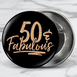 50 & Fabulous Gold Glitter 50th Birthday Sparkle 3 Cm Round Badge