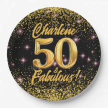 50 Fabulous Gold Glitter Pink Stars 50th Birthday