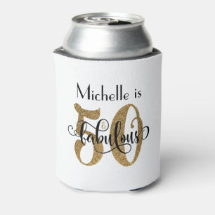 50 & Fabulous Gold Glitter Typography Birthday Can Cooler