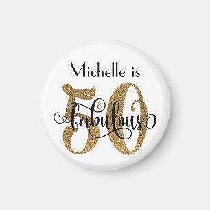 50 & Fabulous Gold Glitter Typography Birthday Magnet