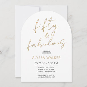 50 & Fabulous Gold Modern Script 50th Birthday Invitation