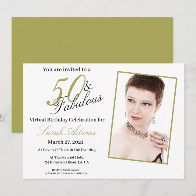 50 & Fabulous Gold VIRTUAL Birthday Invitation (Front/Back)