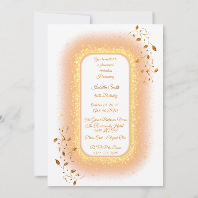 50&Fabulous Golden Birthday Invitation  (Front)