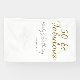 50 & fabulous golden water lotus lily watercolor banner