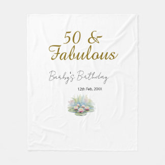 50 & fabulous golden water lotus lily watercolor  fleece blanket