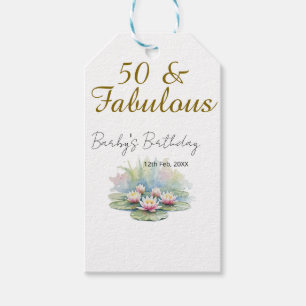 50 & fabulous golden water lotus lily watercolor  gift tags