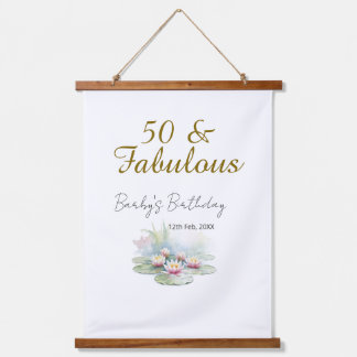 50 & fabulous golden water lotus lily watercolor hanging tapestry