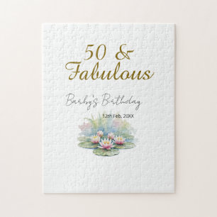 50 & fabulous golden water lotus lily watercolor jigsaw puzzle