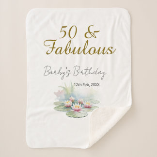 50 & fabulous golden water lotus lily watercolor sherpa blanket