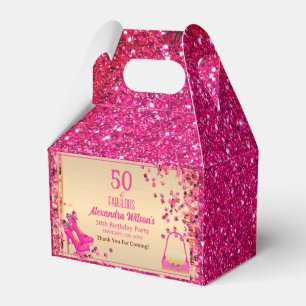 50& Fabulous High Heels Gold Hot Pink Glitter Glam Favour Box