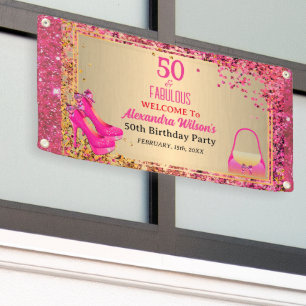 50& Fabulous High Heels Gold Pink Glitter Outdoor Banner
