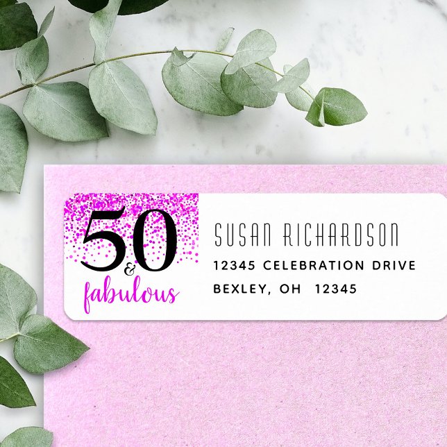 50 & fabulous hot pink birthday return address (Creator Uploaded)