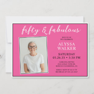 50 Fabulous Hot Pink Photo 50th Birthday Invitation