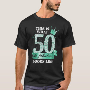 50 & Fabulous I Turquoise Black Party Group Photo  T-Shirt