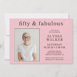 50 Fabulous Minimal Blush Pink Photo 50th Birthday Invitation