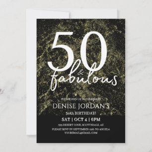 50 & Fabulous Modern Gold and Black Birthday Invitation